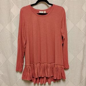 LOGO by Lori Goldstein Pink Long Sleeve Top Tunic Women's Medium 100% Cotton